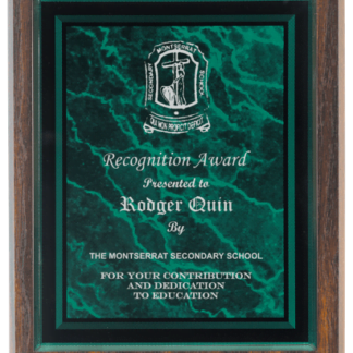 GREEN MARBLE PLQ PLT/WALNUT FINISH PLQ