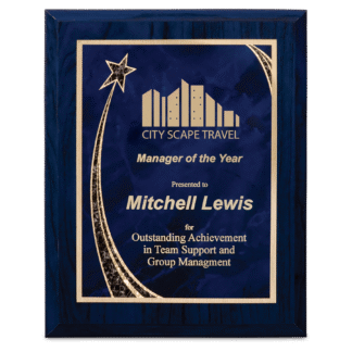 9" x 12" Blue Woodgrain Plaque with Blue Rising Star Plate