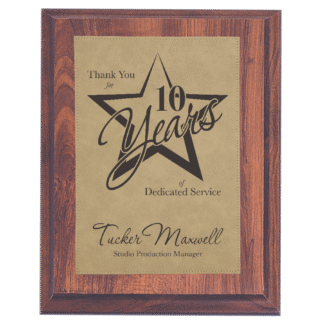 9" x 12" Elegant Cherry Finish Plaque with Light Brown Leatherette Plate