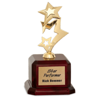 Gold Metal Rising 3-Star on Rosewood Piano Finish Base