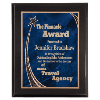 9" x 12" Premium Black Piano Finish Plaque with Blue Rising Star Plate