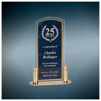 7" Blue Marble Arch Pop-In Acrylic with Gold Base