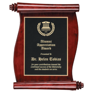 10 1/2" x 14" Rosewood Finish Scroll Plaque with Black Plate