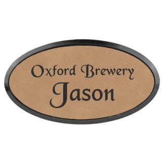 3" x 1 1/2" Light Brown Leatherette Oval Badge with Frame