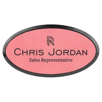 3" x 1 1/2" Pink Leatherette Oval Badge with Frame