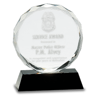 6" Crystal Round Facet on a Black Crystal Base