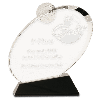 Medium Clear Crystal Oblong Golf Award on Black Crystal Base
