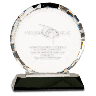 5 1/2" Crystal Round with Rectangle Facet on Black Crystal Base