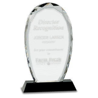 Large Oval Facet Crystal on Black Pedestal Base