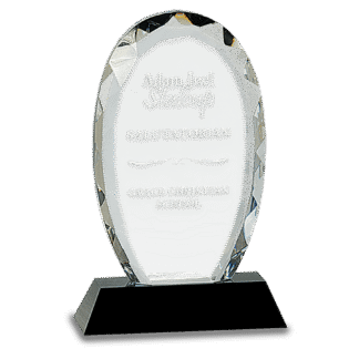 Small Oval Facet Crystal on Black Pedestal Base