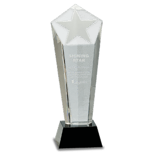 10 1/2" Crystal Frosted Star Column on a Black Crystal Base