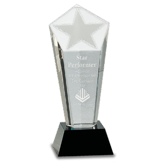 8 3/4" Crystal Frosted Star Column on a Black Crystal Base