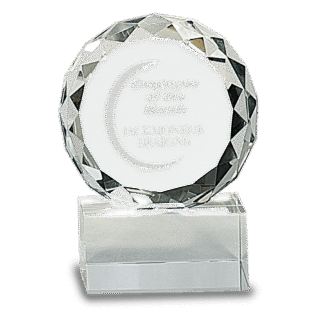 Small Round Facet Crystal on Black Pedestal Base