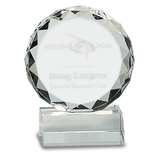 Large Round Facet Crystal on Black Pedestal Base