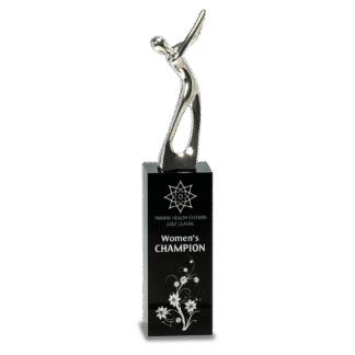 Medium Silver Metal Golf Figure on Black Crystal Pedestal
