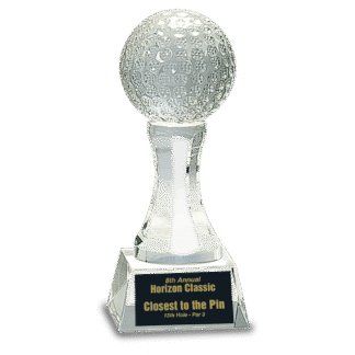 Crystal Golf Ball on Clear Pedestal Base