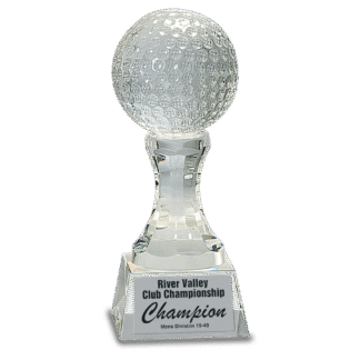 Crystal Golf Ball on Clear Pedestal Base
