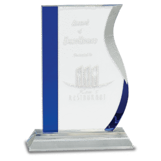 7 1/4" Crystal with Blue Edge on a Clear Crystal Base