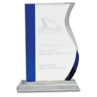 8 1/4" Crystal with Blue Edge on a Clear Crystal Base