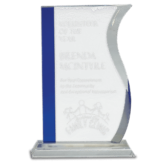 9 3/4" Crystal with Blue Edge on a Clear Crystal Base