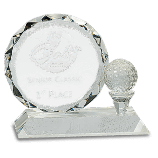 Round Facet Crystal with Golf Ball on Clear Pedestal Base