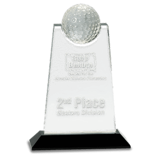 Clear Crystal Tablet with Inset Golf Ball on Black Pedestal Base