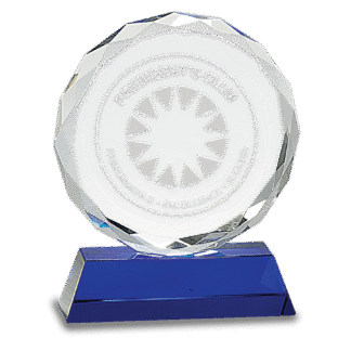 6" Crystal Round Facet on a Blue Crystal Base