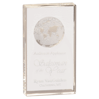 7" Crystal Rectangle with Etched Globe