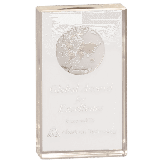 6" Crystal Rectangle with Etched Globe