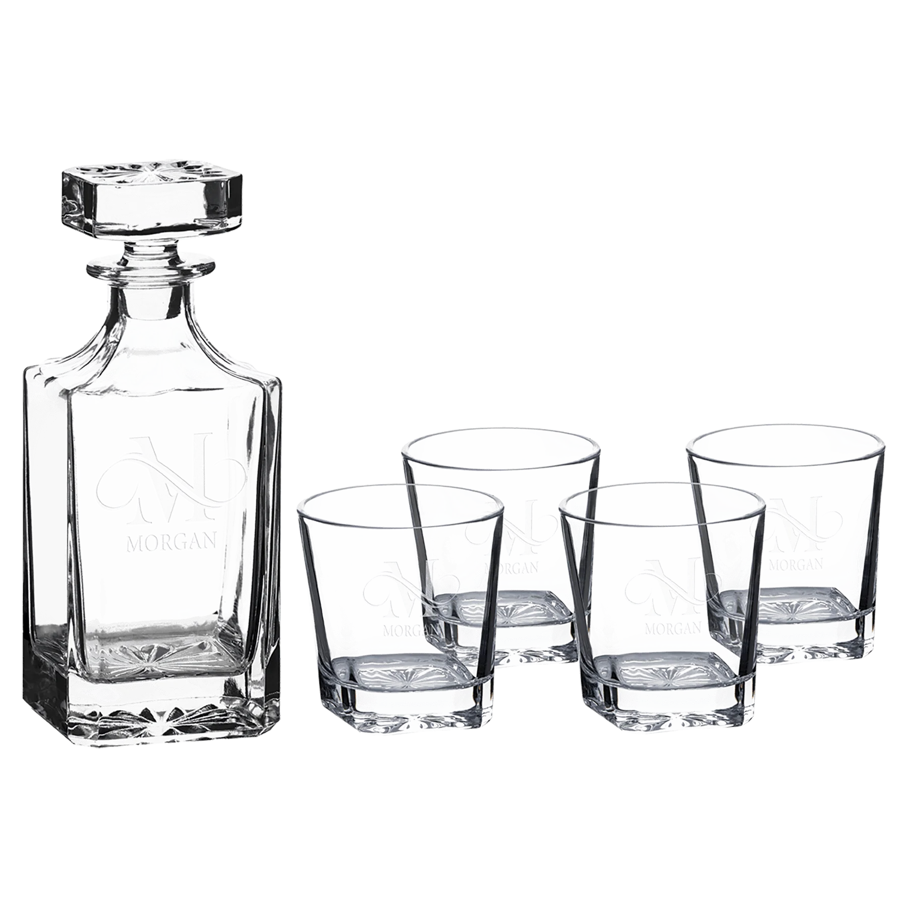 Decanter and glass set with custom sand carving