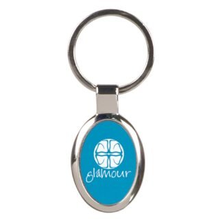 Blue Anodized Aluminum Oval Keychain