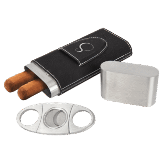 Black/Silver Leatherette Cigar Case with Cutter