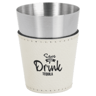 White 2 oz. Leatherette Wrapped Stainless Steel Shot Glass