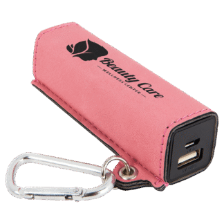 Pink Leatherette Power Bank with Charging Cord and Carabiner