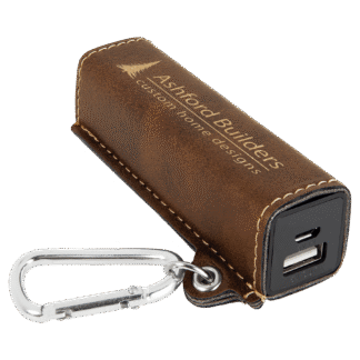 Rustic/Gold Leatherette Power Bank with Charging Cord and Carabiner