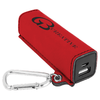 Red Leatherette Power Bank with Charging Cord and Carabiner
