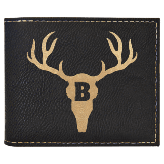 Black/Gold Leatherette Bifold Wallet with Flip ID