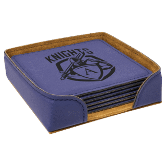 Purple Leatherette Square 6 Coaster Set