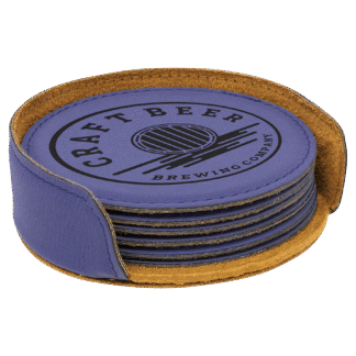 Purple Leatherette Round 6 Coaster Set