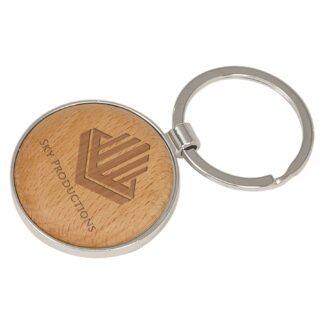 Round Silver/Wood Keychain
