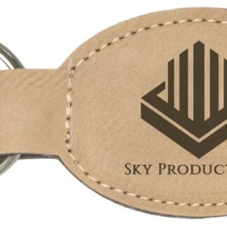 Light Brown Leatherette Oval Keychain
