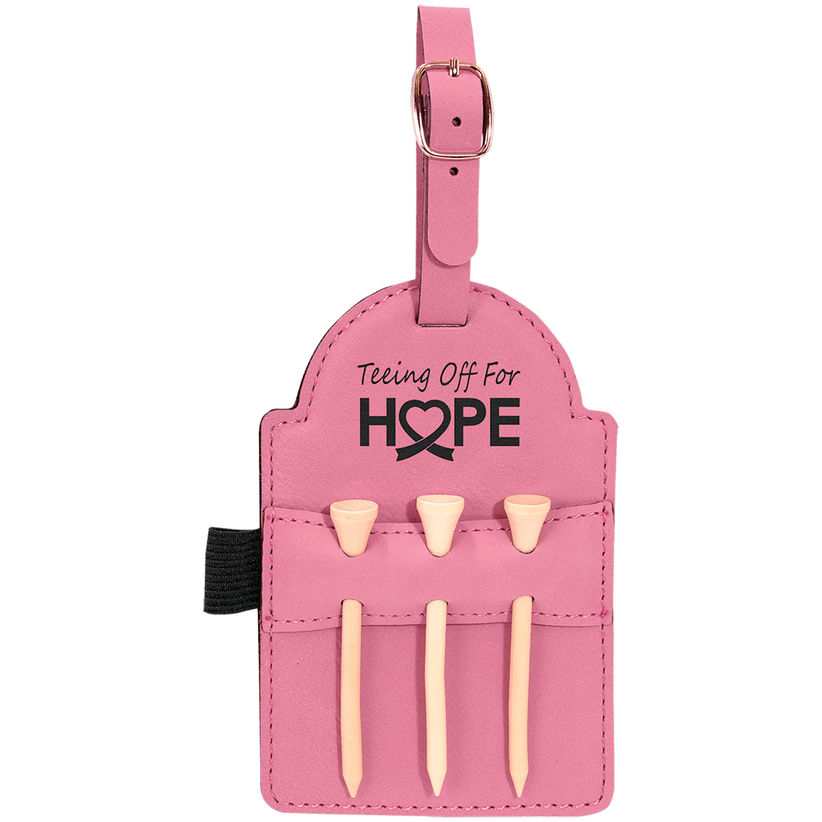 Pink Leatherette Golf Bag Tag with Wooden Tees