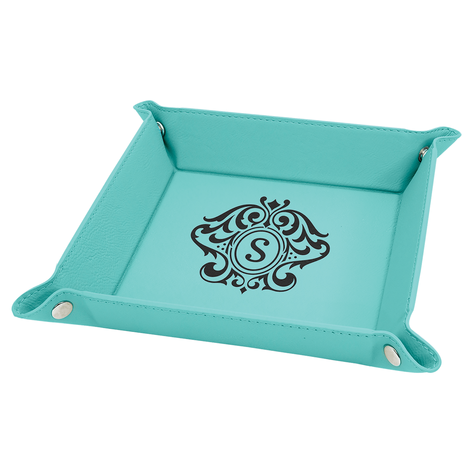 Teal Leatherette Snap Up Tray