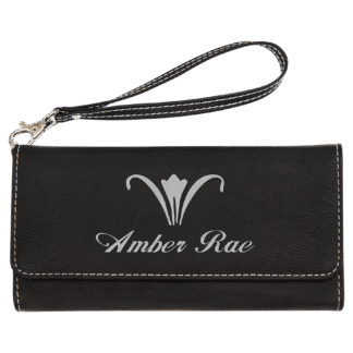 Black/Silver Leatherette Wallet with Strap