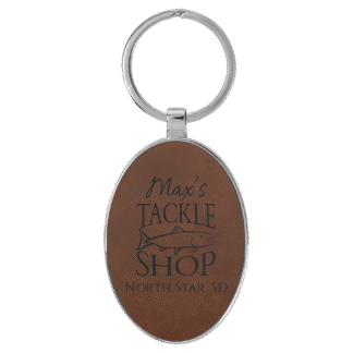 Dark Brown Leatherette Oval Keychain with Metal Frame