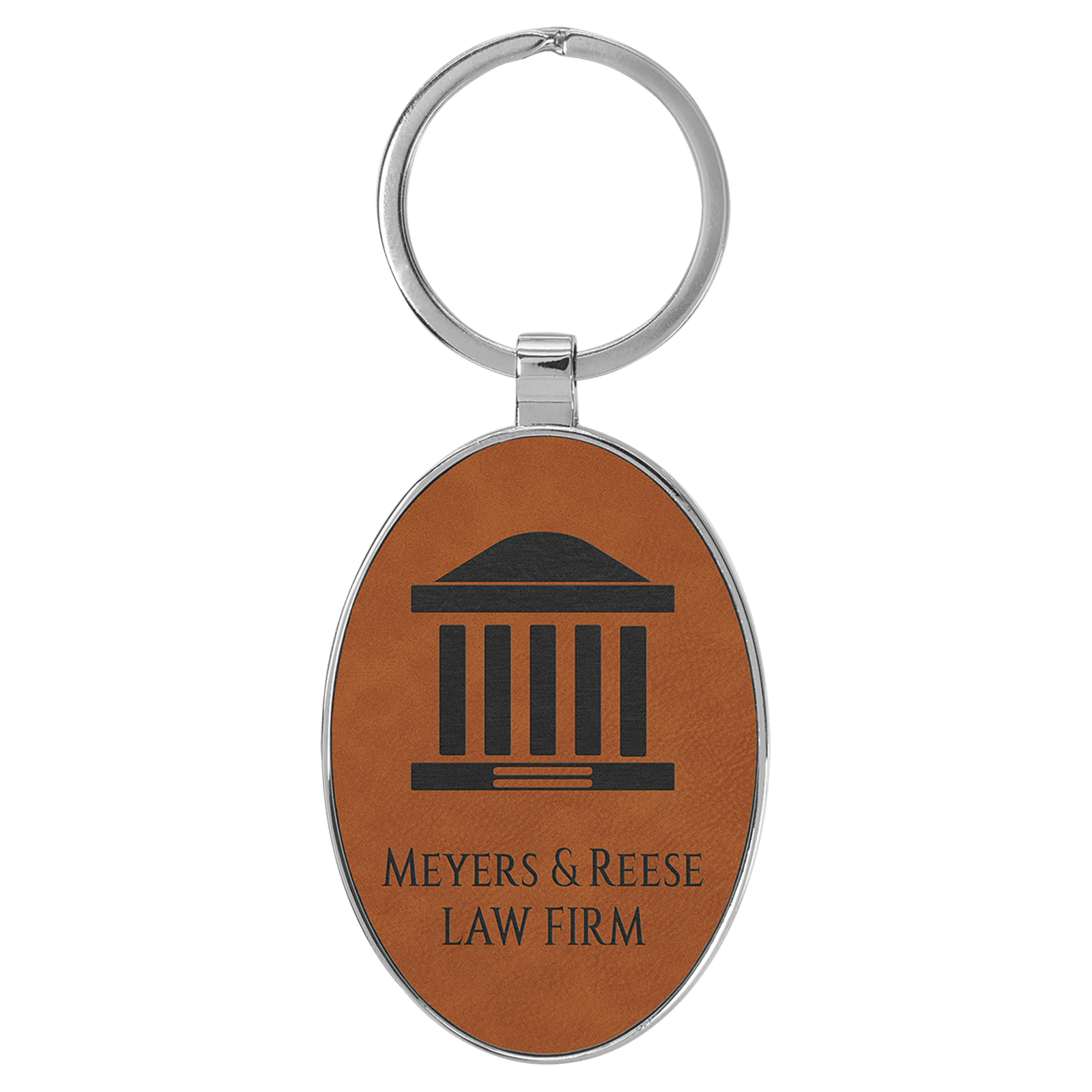 Rawhide Leatherette Oval Keychain with Metal Frame