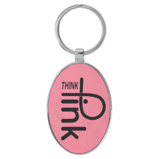 Pink Leatherette Oval Keychain with Metal Frame