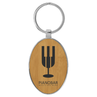 Bamboo Leatherette Oval Keychain with Metal Frame