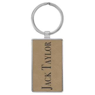 Light Brown Leatherette Rectangle Keychain with Metal Frame