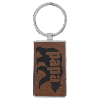 Dark Brown Leatherette Rectangle Keychain with Metal Frame
